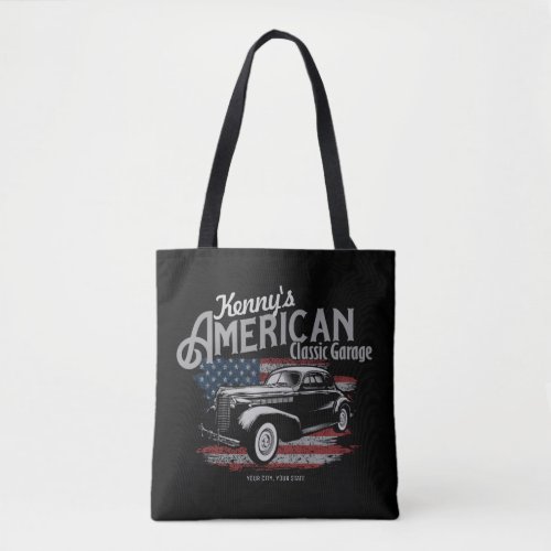 Personalized American Vintage Classic Car Garage   Tote Bag
