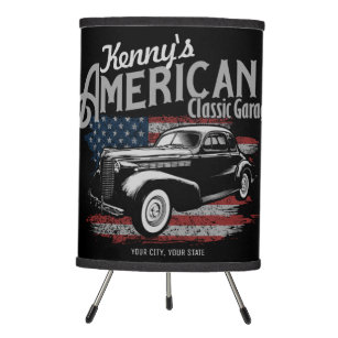 Personalized American Vintage Classic Car Garage  Tripod Lamp