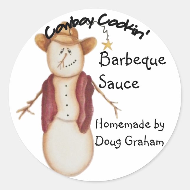 Personalized Americana Cowboy Snowman Jar Label (Front)