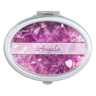 Personalized Amethyst Gemstone Image Compact Mirror