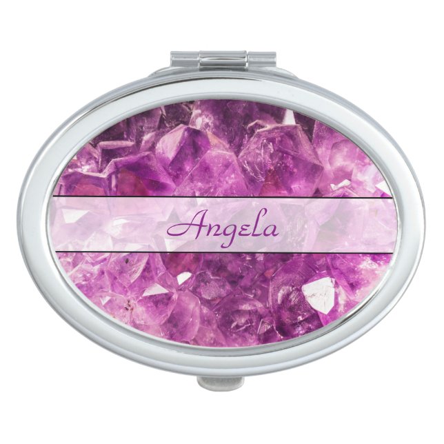 Personalized Amethyst Gemstone Image Compact Mirror (Front)