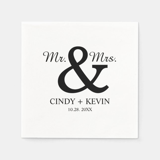 Personalized Ampersand Mr. and Mrs. Wedding Napkin (Front)