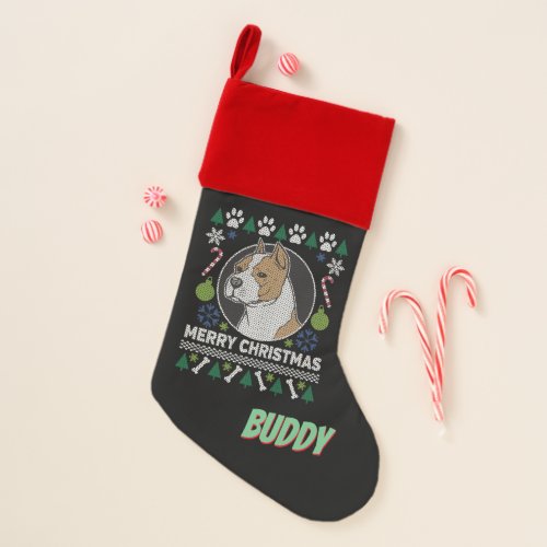 Personalized AmStaff Dog Ugly Christmas Sweater Christmas Stocking