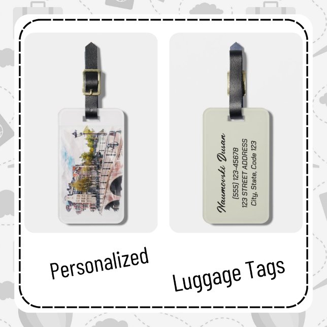 Personalized Amsterdam Holland Vintage Travel Art Luggage Tag (Creator Uploaded)