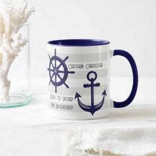 Personalized Anchor and Boat Wheel Nautical Coffee Mug