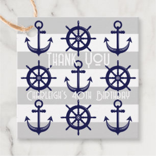 Personalized Anchor Boat Wheel Striped Nautical Favor Tags