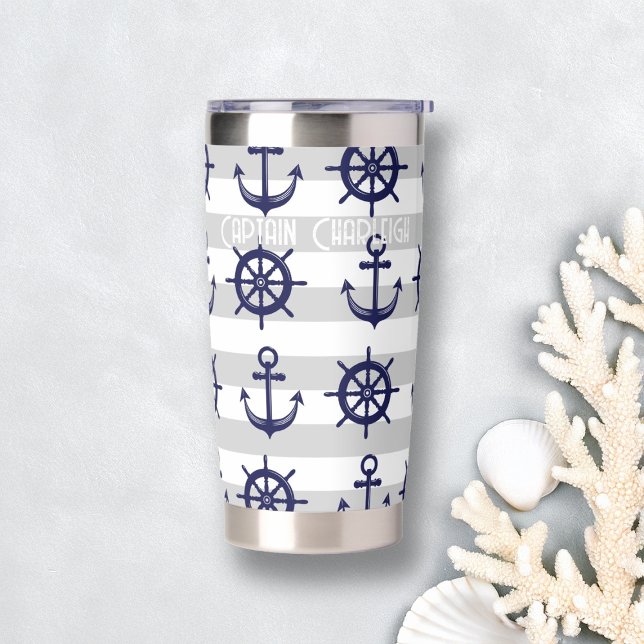 Personalized Anchor Boat Wheel Striped Nautical Insulated Tumbler (Creator Uploaded)