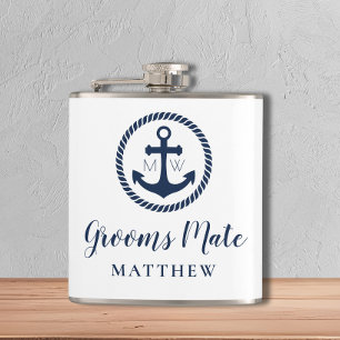 Personalized Anchor Grooms Mate Nautical Groomsmen Flask