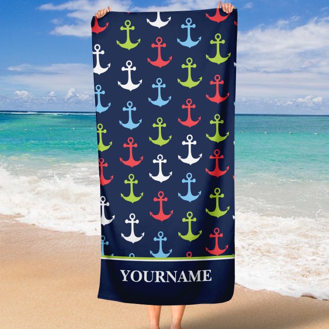 Personalized Anchor Nautical Custom Name Beach Towel (Creator Uploaded)