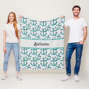 Personalized Anchor Nautical Fleece Blanket