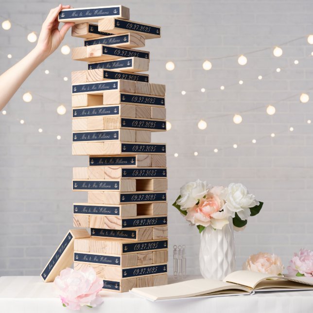 Personalized Anchor Navy Wedding Game Topple Tower (Wedding)