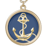 Personalized Anchor Necklace Navy Blue Gold at Zazzle