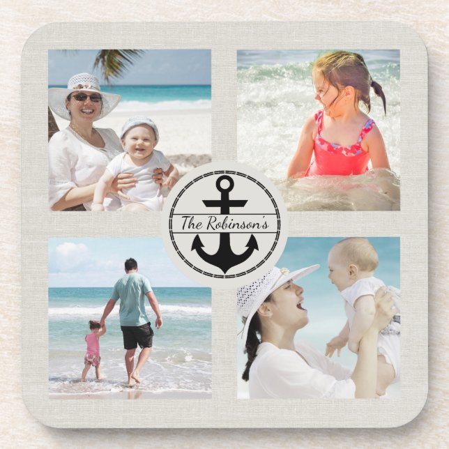 Personalized Anchor Photo Collage Beverage Coaster (Front)