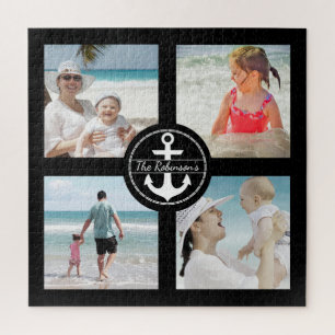 Personalized Anchor Photo Collage Black Jigsaw Puzzle