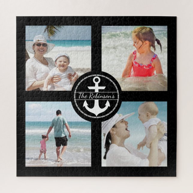 Personalized Anchor Photo Collage Black Jigsaw Puzzle (Vertical)