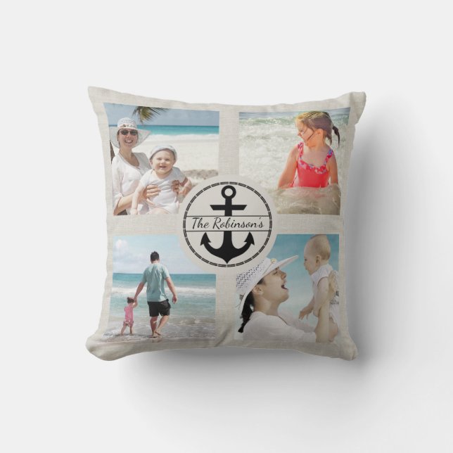 Personalized Anchor Photo Collage Throw Pillow (Front)