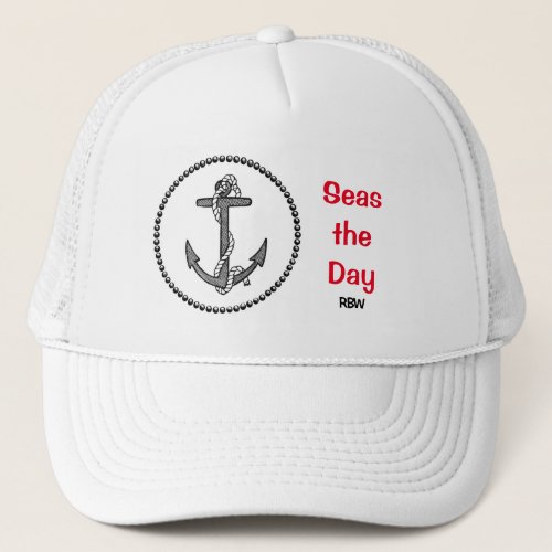 Personalized Anchor Seas the Day Trucker Hat
