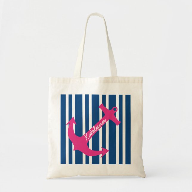 Personalized Anchor Stripe Tote Bag (Front)