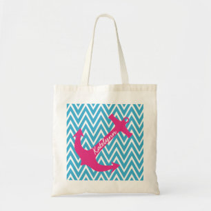Personalized Anchor & Turquoise Chevron Tote Bag