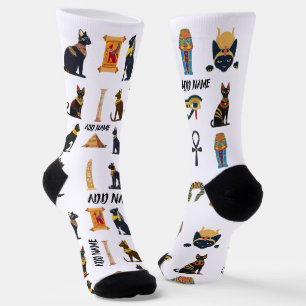 Personalized Ancient Egyptian Cat Socks & Pyramids