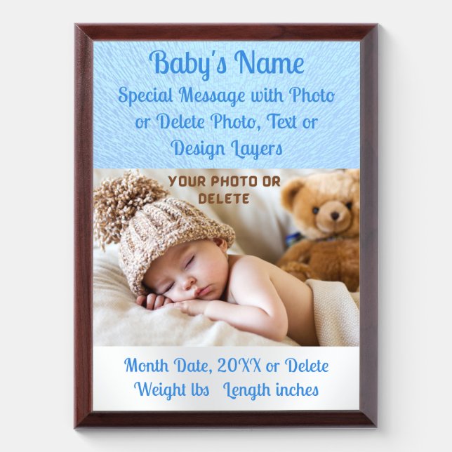 Personalized and PHOTO, Baby Boy Plaque,  Award Plaque (Vertical)