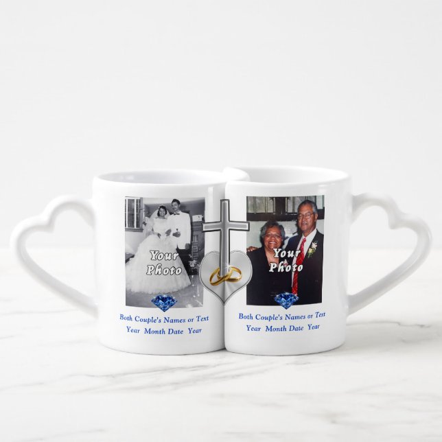 Personalized and Photo Sapphire Anniversary Gifts Coffee Mug Set (Front Nesting)