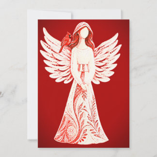 Personalized Angel Cardinal Christmas Card Red