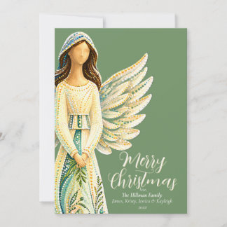 Personalized Angel Christmas Green Family Holiday Card