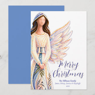 Personalized Angel Merry Christmas Family Blue Holiday Card