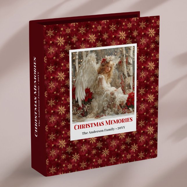 Personalized Angel Red Gold Christmas Memory Album 3 Ring Binder (Personalized Angel Red Gold Christmas Memory Album

)