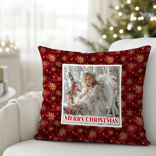 Personalized Angel Red Gold Kids Gift Christmas Throw Pillow