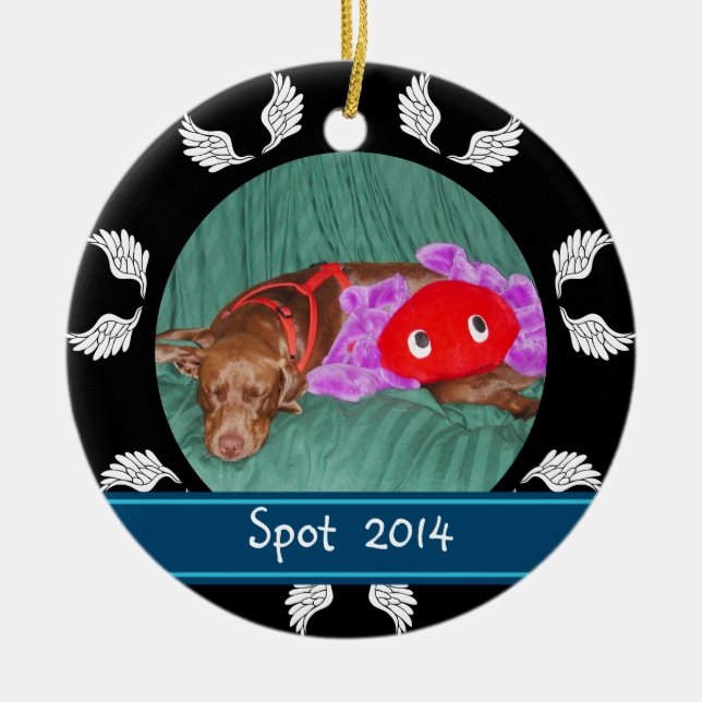 Personalized Angel Wing Border Dog Photo Ornament (Front)