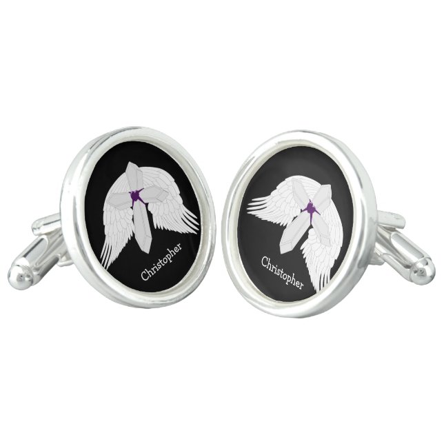 Personalized Angel Wings Cross Cufflinks (Angled)