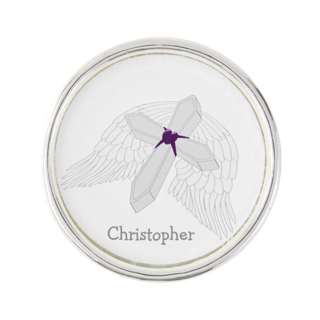 Personalized Angel Wings Cross Pin (Front)