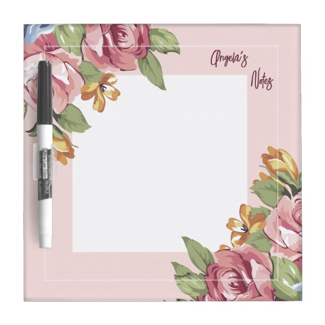 Personalized Angela's Notes Flowery Romantic Dry Erase Board (Front)
