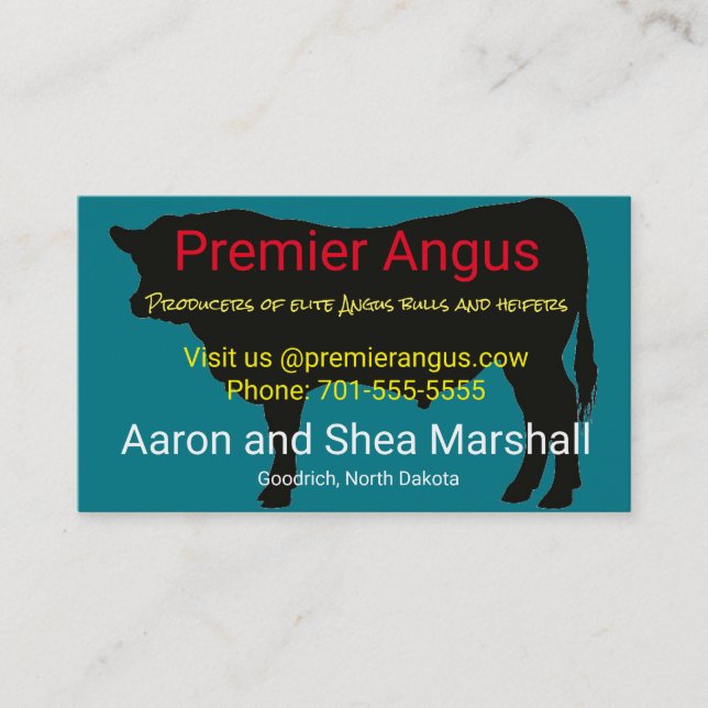 Personalized Angus Bull Silhouette Business Card (Front)