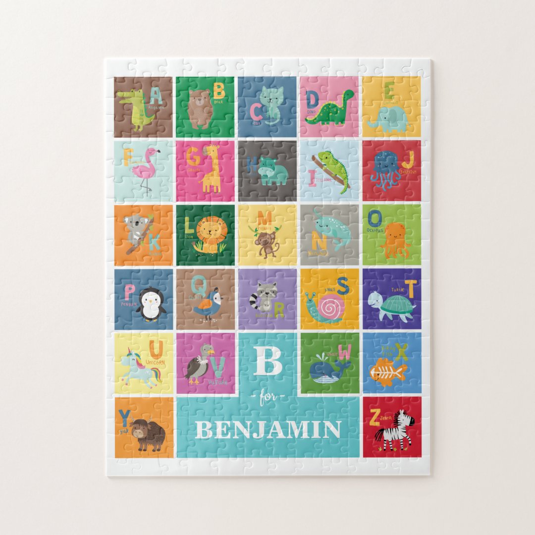 Personalized Animal Alphabet Monogram Custom Name Jigsaw Puzzle | Zazzle