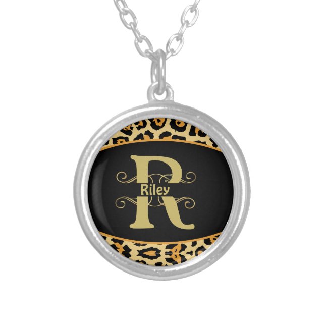Personalized Animal Leopard Cheetah Print Silver Plated Necklace (Front)