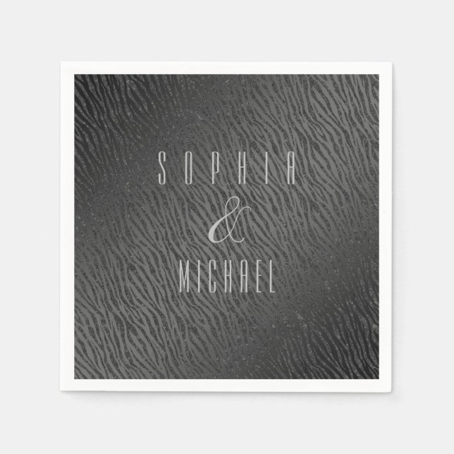 Personalized Animal Print Black Glitter Glam Napkins (Front)