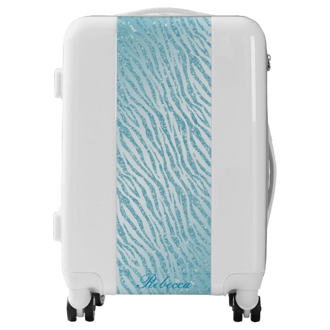 Personalized Animal Print Blue Glitter Glam Luggage (Front)