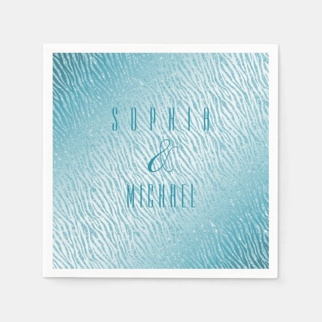 Personalized Animal Print Blue Glitter Glam Napkins (Front)
