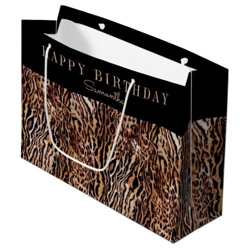 Personalized Animal Print Pattern with Name Large Gift Bag