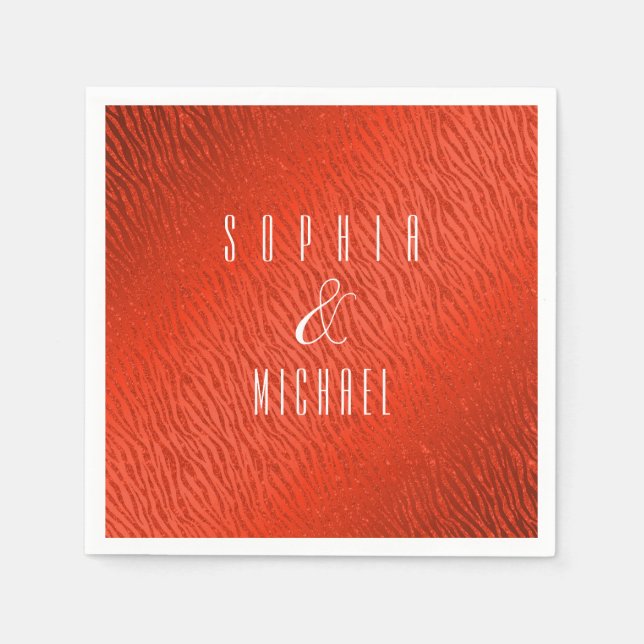 Personalized Animal Print Red Glitter Glam Napkins (Front)