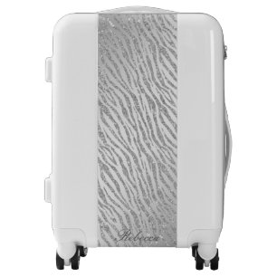 Personalized Animal Print Silver Glitter Glam Luggage