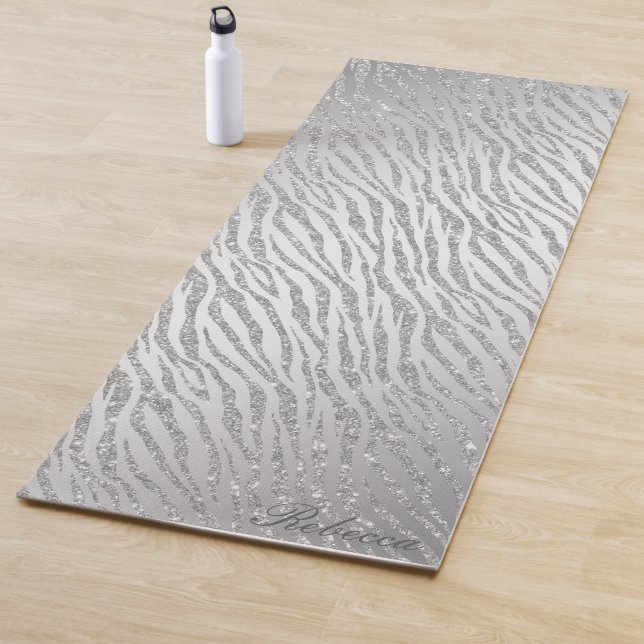 Personalized Animal Print Silver Glitter Glam Yoga Mat (In Situ)