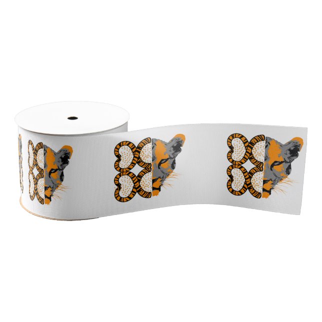 Personalized Animal Tiger Head On White Ribbon (Spool)
