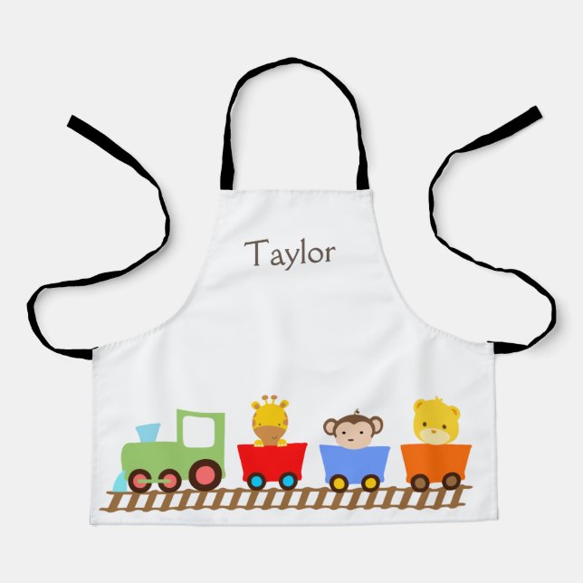 Personalized Animal Train Kids Apron (Front)