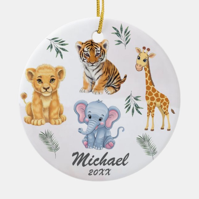 Personalized animals Elephant Lion Tiger Girafe Ceramic Ornament (Front)
