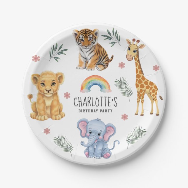 Personalized animals Elephant Lion Tiger Girafe Paper Plates (Front)