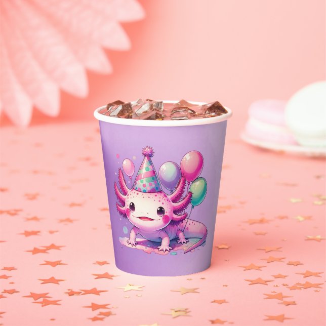 Personalized Anime Axolotl Girl's Birthday Paper Cups (Insitu)